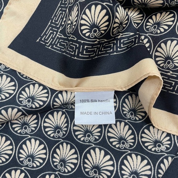 NEW Tan Black Cream Geometric Printed Silky Fashion Scarf - Picture 7 of 8